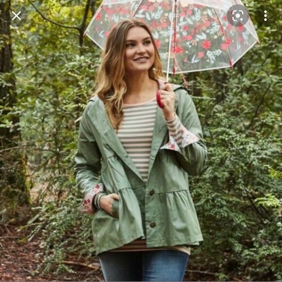 MATILDA JANE Sage Green/Pink Coral Floral Wilderness Jacket/ Raincoat,Sz XL,GUC. - Picture 5 of 6